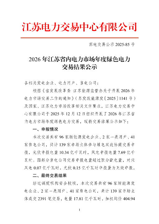 2026年江苏电力市场交易结果公示：风电年度交易均价0.337元/kWh！(图8)